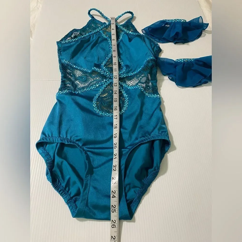 Competition Custom solo contemporary Dance Costume teal illusion SA Small adult